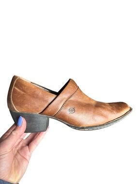 Born Brown Leather Clog Heels 9.5 Slip On Comfort Shoe Boho Western Chic